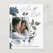  blauw Waterverf boeket Bewaar de datum Uitnodiging Briefkaart (Voorkant)