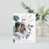  blauw Waterverf boeket Bewaar de datum Uitnodiging Briefkaart (Staand voorkant)