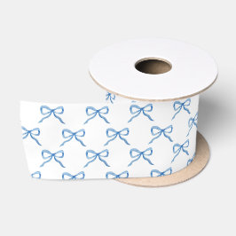 Blauw Waterverf Boog Patroon Satijnen Lint