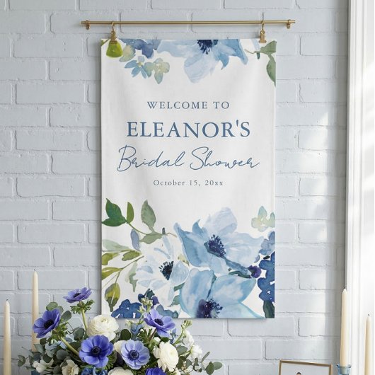 Blauw Waterverf Botanisch Aangepast Ontvangstbad Spandoek