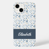 Blauw Waterverf Botanisch Patroon Naam Case-Mate iPhone Case (Achterkant)
