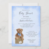 Blauw Waterverf bruin Beer Baby shower per post Kaart (Voorkant)