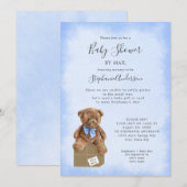 Blauw Waterverf bruin Beer Baby shower per post Kaart (Voorkant / Achterkant)