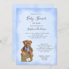 Blauw Waterverf bruin Beer Baby shower per post Kaart