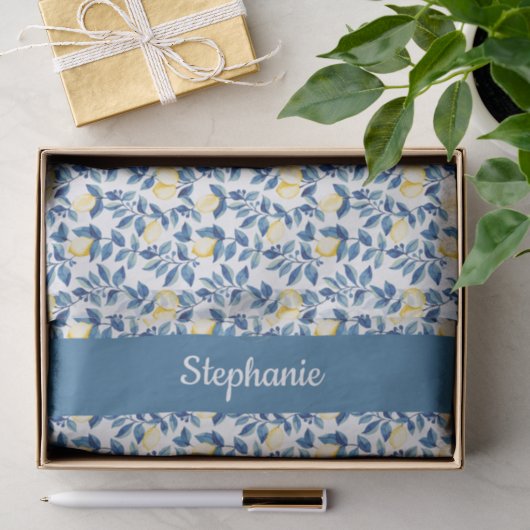Blauw Waterverf Citroen Tissuepapier (Geschenk)