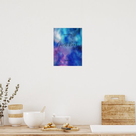 Blauw Waterverf Confetti Guest Book Sign Poster (Keuken)