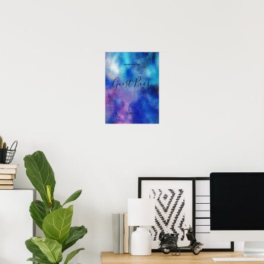 Blauw Waterverf Confetti Guest Book Sign Poster (Thuiskantoor)