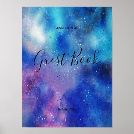 Blauw Waterverf Confetti Guest Book Sign Poster (Voorkant)