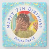 Blauw  Waterverf Confetti Verjaardag Stenen Onderzetter (Voorkant)