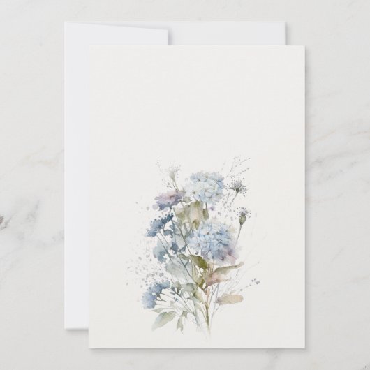 Blauw Waterverf Cottage Bloemige Betrokkenheid Kaart (Achterkant)