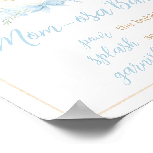 Blauw Waterverf Crest Baby shower Moeder Osa Bar Poster (Hoek)