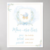 Blauw Waterverf Crest Baby shower Moeder Osa Bar Poster (Voorkant)