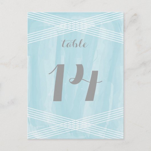 Blauw Waterverf Deco-tabelnummer Briefkaart (Voorkant)
