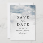 Blauw waterverf elegant save the dates met een mys kaart (Voorkant)
