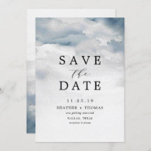 Blauw waterverf elegant save the dates met een mys