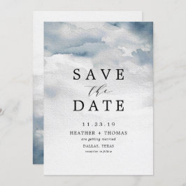 Blauw waterverf elegant save the dates met een mys kaart