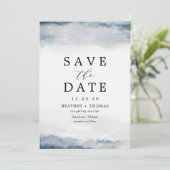 Blauw Waterverf Elegante Save the Dates Kaart (Staand voorkant)