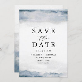 Blauw Waterverf Elegante Save the Dates Kaart