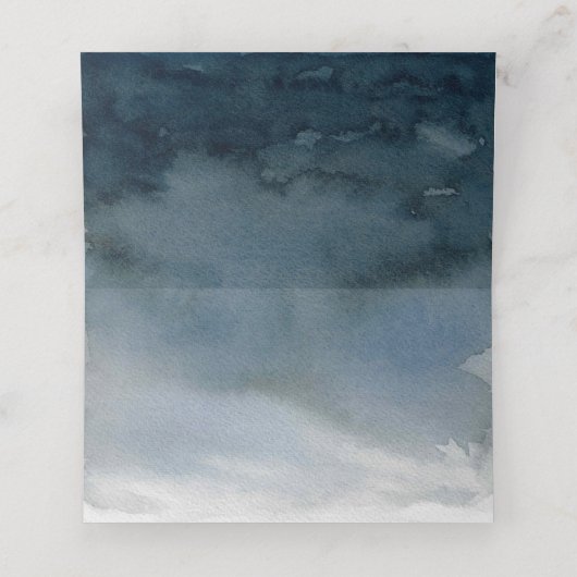 Blauw Waterverf Elegante Trouwplaatskaart Plaatskaartje (Binnenkant ongevouwen)
