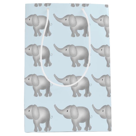 Blauw Waterverf Elephants Patroon Medium Cadeauzakje (Voorkant)