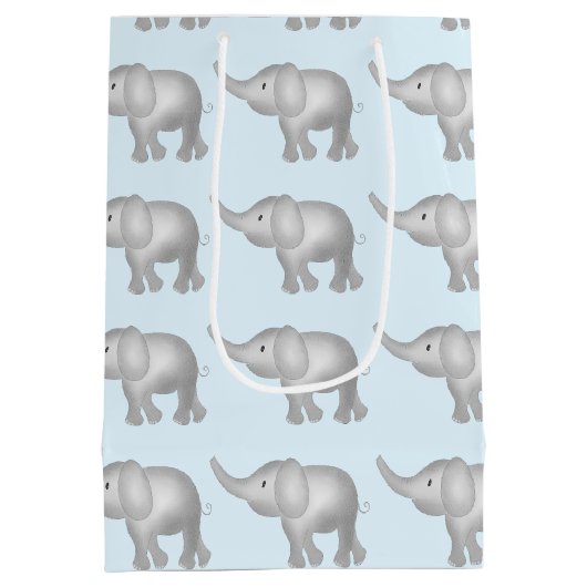 Blauw Waterverf Elephants Patroon Medium Cadeauzakje (Achterkant)