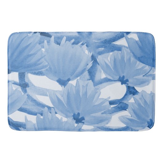 Blauw Waterverf Floral design Badmat (Voorkant)