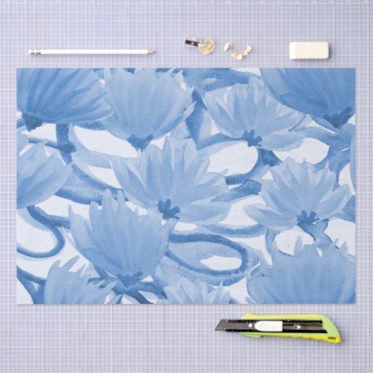 Blauw Waterverf Floral design Tissuepapier (Craft)