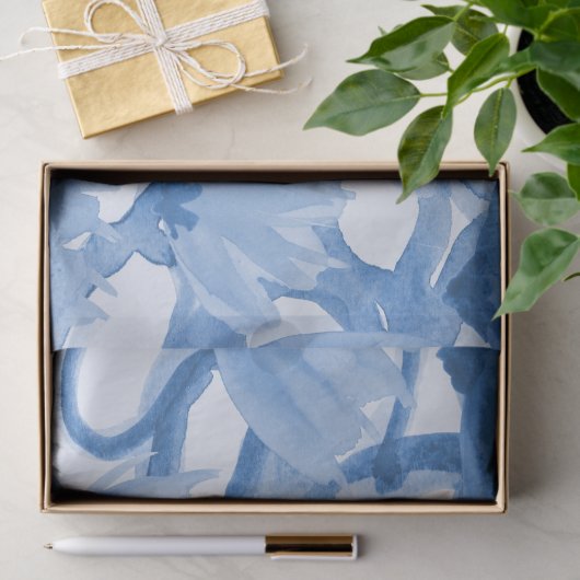 Blauw Waterverf Floral design Tissuepapier (Geschenk)