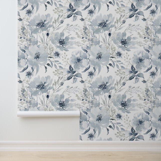 Blauw waterverf florale patroon behang (Applicatie)