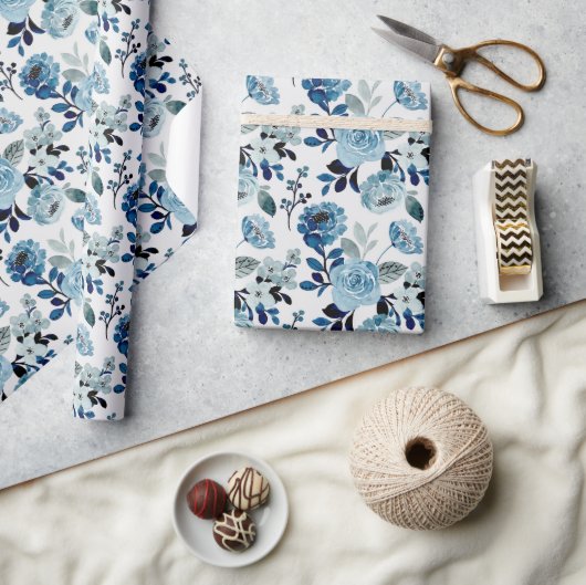Blauw waterverf florale patroon cadeaupapier (Crafts)