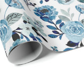 Blauw waterverf florale patroon cadeaupapier (Rol Hoek)