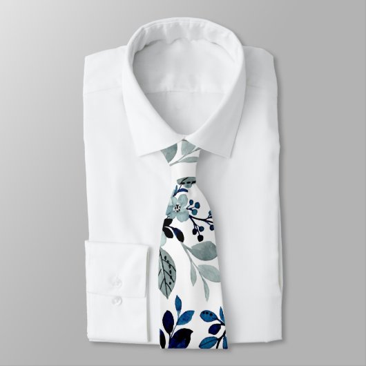 Blauw waterverf florale patroon stropdas (Gebonden)