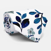 Blauw waterverf florale patroon stropdas (Opgerold)