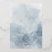 blauw waterverf gebladerte Doop Folie Uitnodiging (Achterkant)