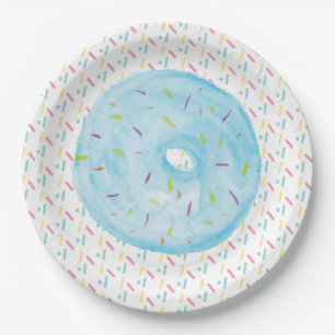 Blauw Waterverf Gebroken Donut en Spikkels Papieren Bordje