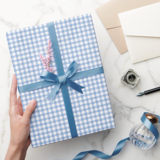 Blauw Waterverf Gingham-pakpapier Cadeaupapier (Geschenken)