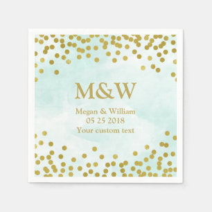 Blauw Waterverf Goud Confetti bruiloft servet