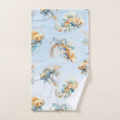 Blauw Waterverf Goud Wit Koi Vis Bloemen Bad Handdoek (Handdoek)
