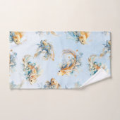 Blauw Waterverf Goud Wit Koi Vis Bloemen Bad Handdoek (Handdoek)