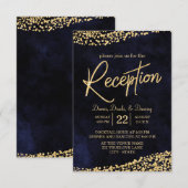 Blauw Waterverf & Gouden Trouwreceptie Kaart (Voorkant / Achterkant)