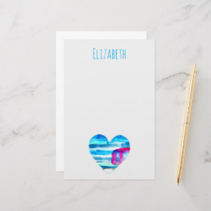 Blauw waterverf hart briefpapier