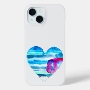 Blauw waterverf hart iPhone 15 case