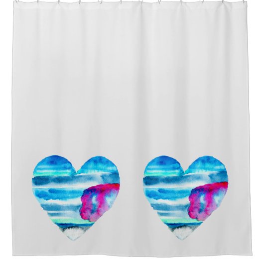 Blauw waterverf hart douchegordijn (Voorkant)