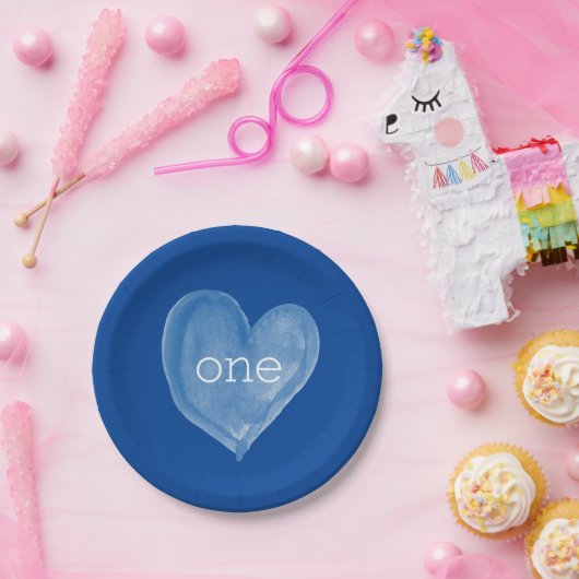 Blauw Waterverf Hart Een Verjaardag Papieren Bordje (Feest)