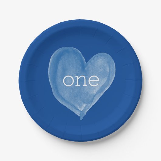 Blauw Waterverf Hart Een Verjaardag Papieren Bordje (Voorkant)