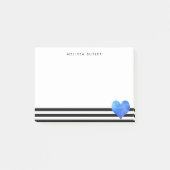 Blauw Waterverf hart op zwart-wit streep Post-it® Notes (Voorkant)