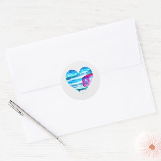 Blauw waterverf hart ronde sticker (Envelop)