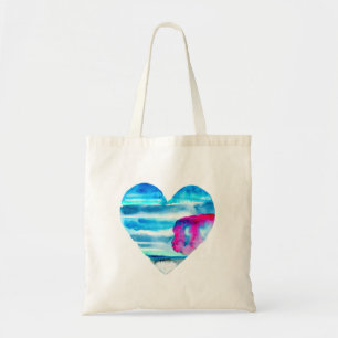 Blauw waterverf hart tote bag