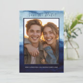 Blauw Waterverf Huwelijk Save the Date Modern (Staand voorkant)