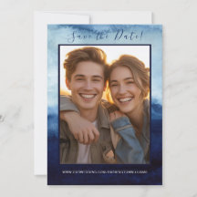 Blauw Waterverf Huwelijk Save the Date Modern 